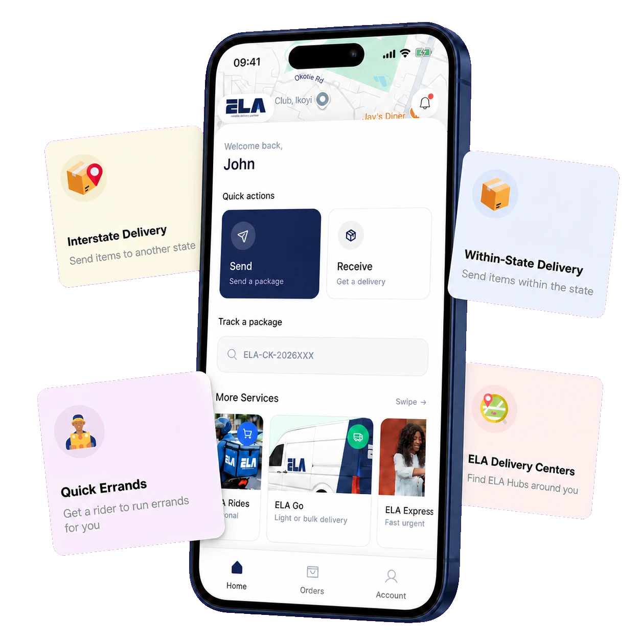 ELA customer app home screen